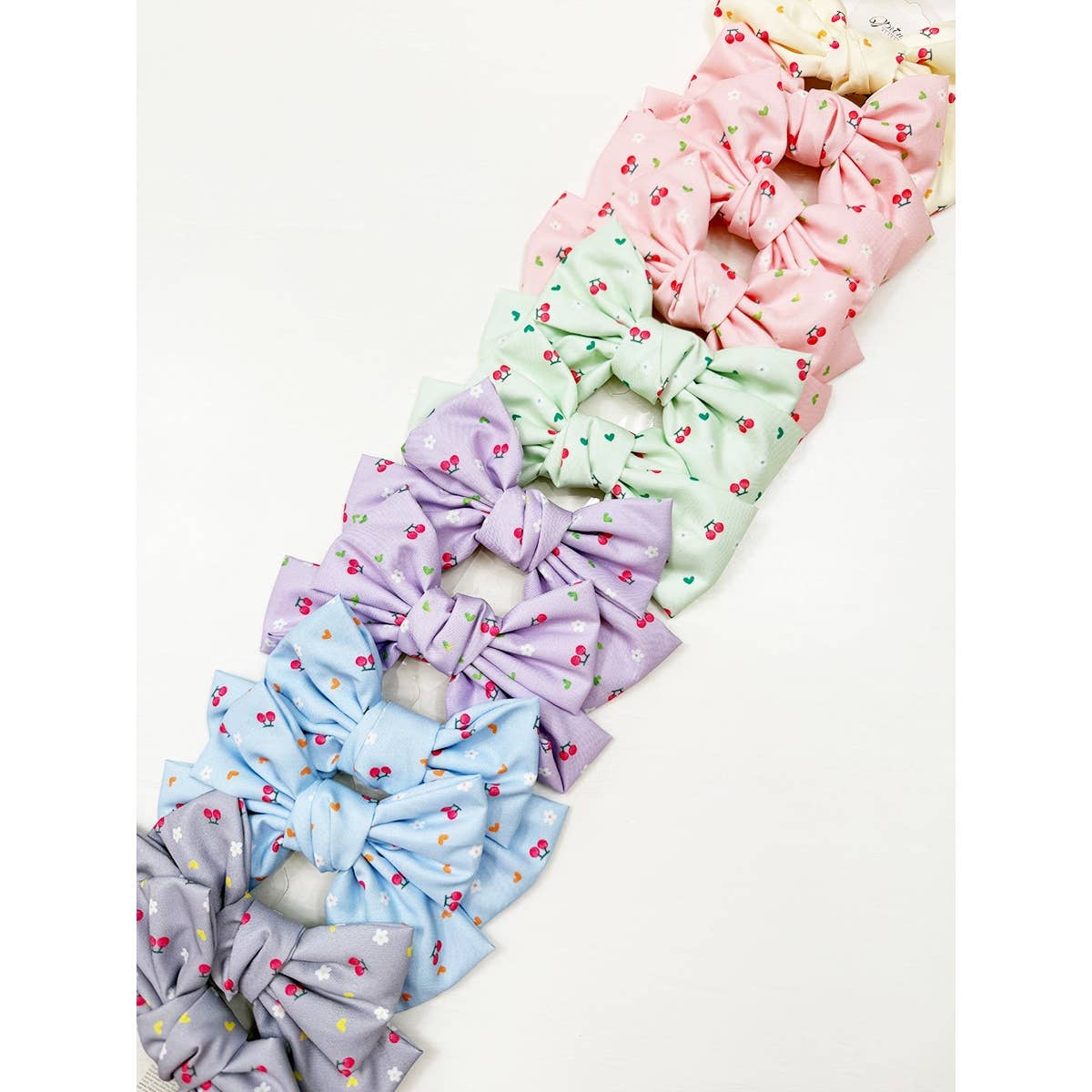 Double Layer Soft Tone Cherry Bow Hair Clips