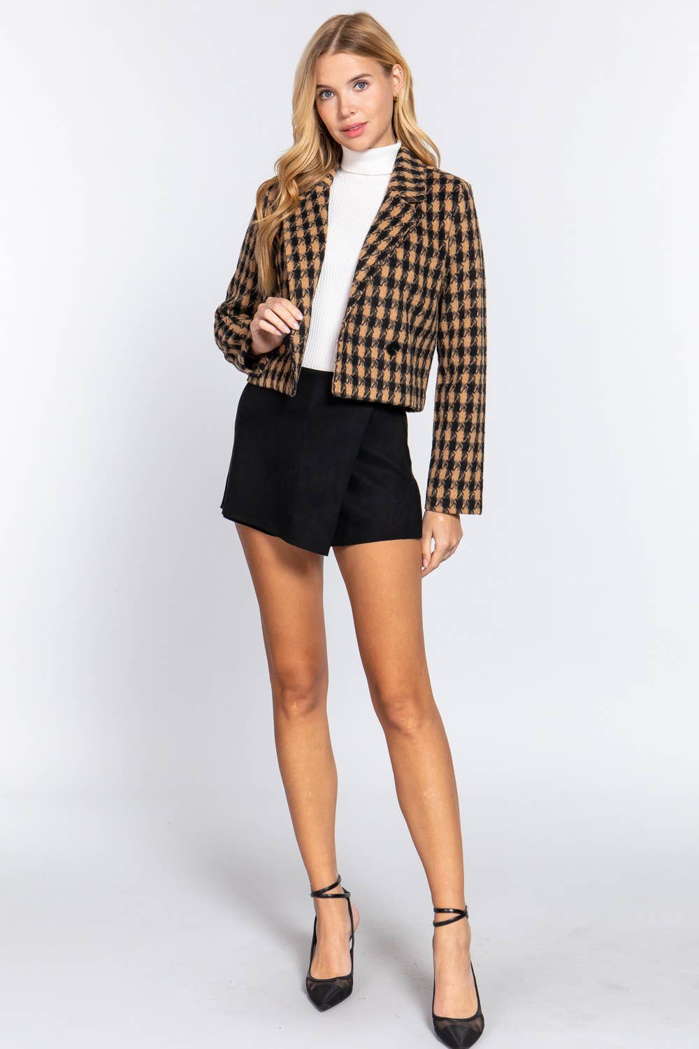 Double Breasted Two Button Jacquard Crop Jacket