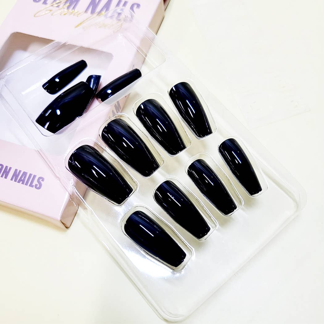 Glossy Coffin Shape Pre Glued Press On Nail Set
