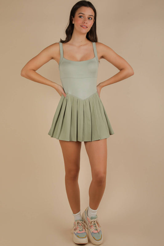 Pleated Skirt Activewear Dress W/ Under Shorts
