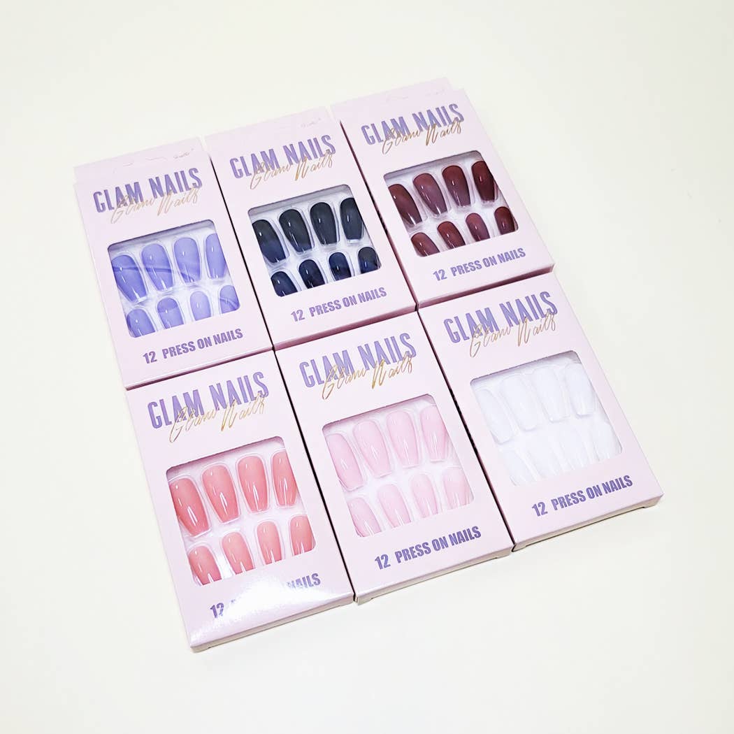 Glossy Coffin Shape Pre Glued Press On Nail Set