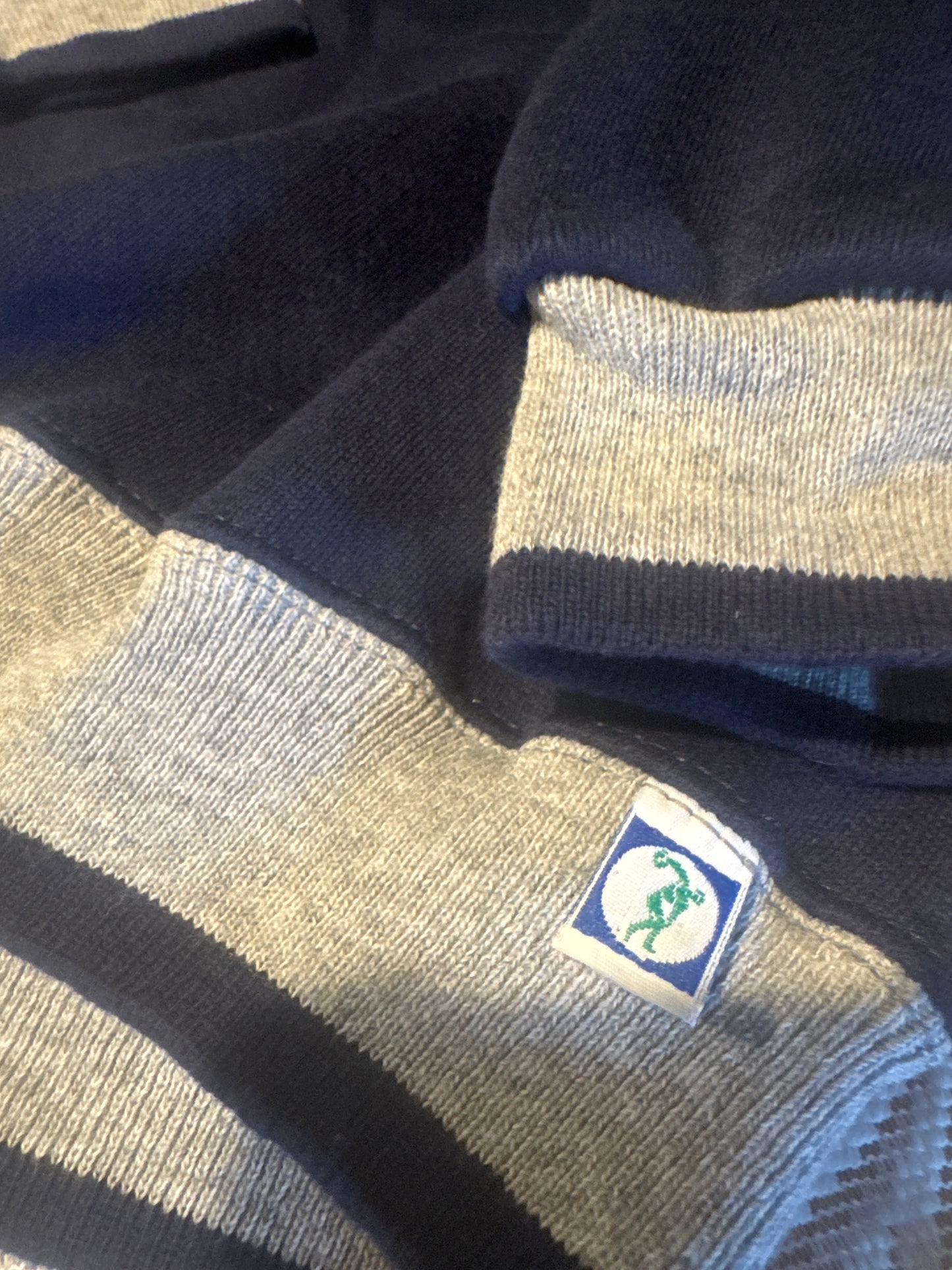 (2XL) Vintage Discuss Athletic Navy Blue With Grey Accents Sweater.