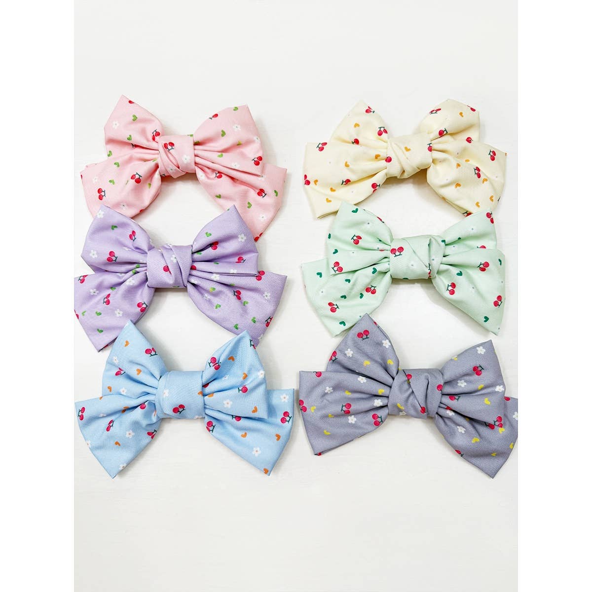 Double Layer Soft Tone Cherry Bow Hair Clips