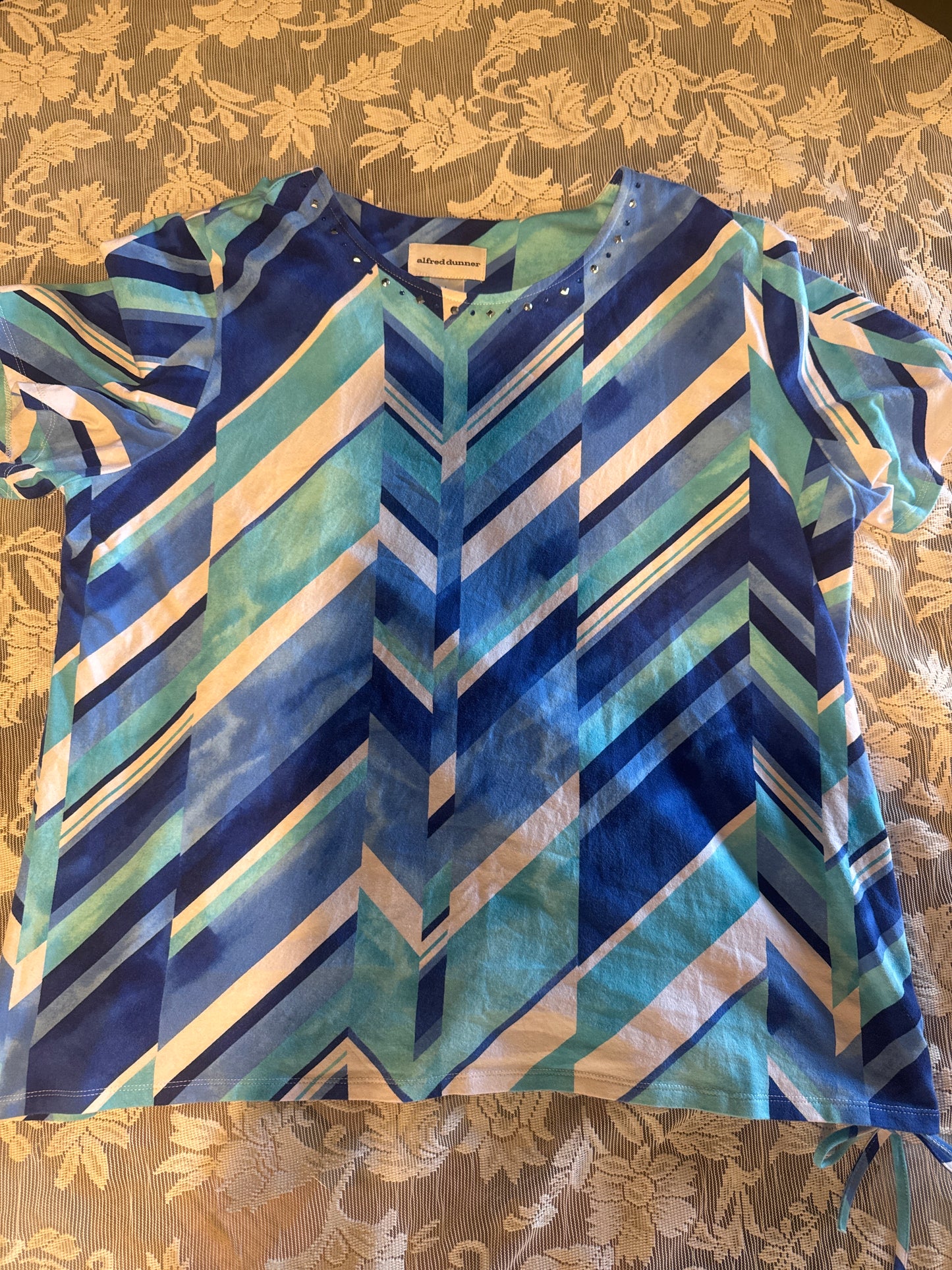 (LARGE) Vintage Alfred Dunner Blue Abstract Cotton Blouse