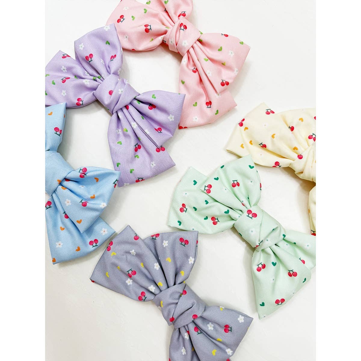 Double Layer Soft Tone Cherry Bow Hair Clips