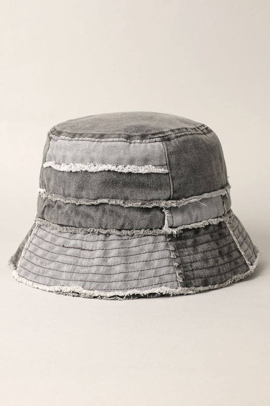 Frayed Patchwork Canvas Denim Bucket Hat