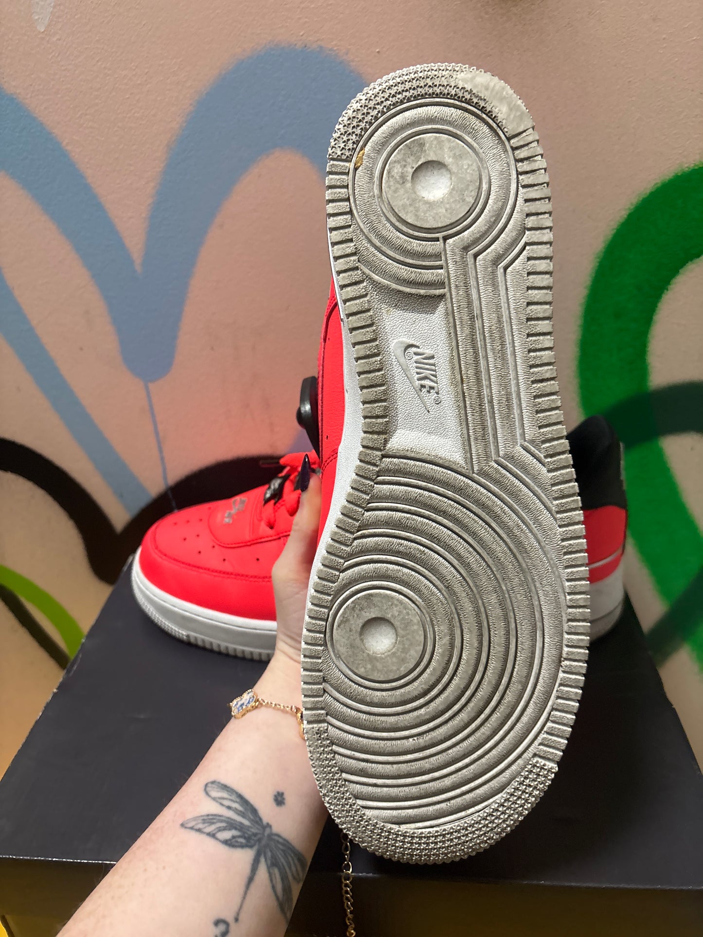 Nike Air Force 1 '07 LV8 "Double Air Pack" sneakers in the Laser Crimson colorway Women’s 12.5 Men’s 11