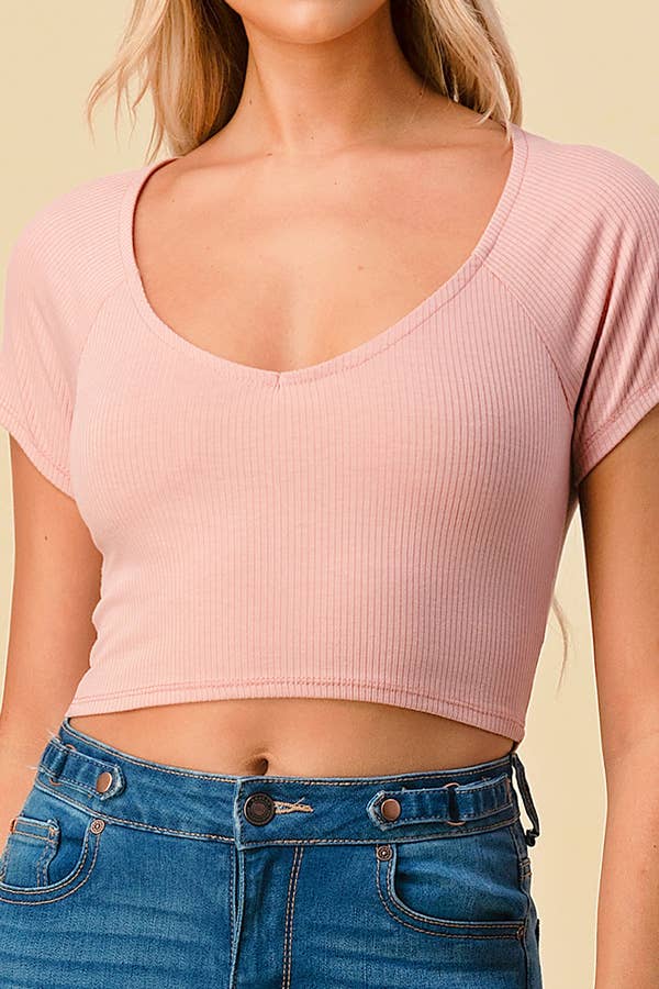V-NECK RIB CROP TEE
