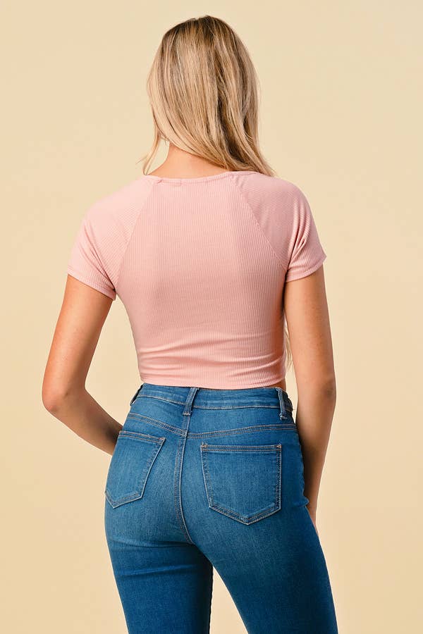V-NECK RIB CROP TEE
