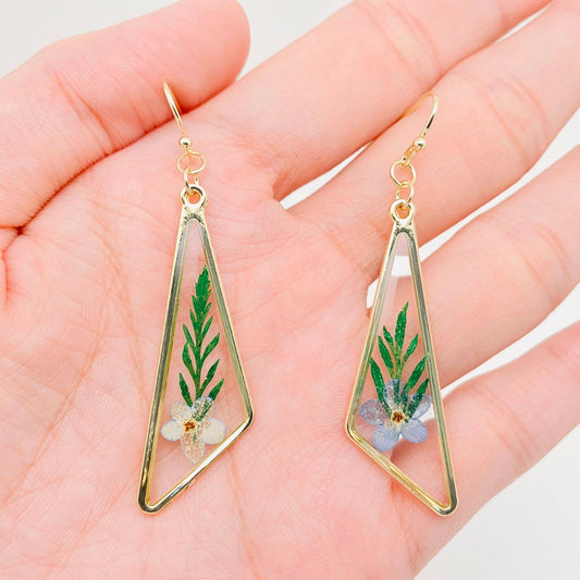 Dried Flower Myosotis Sylvatica Pressed Plant Earrings