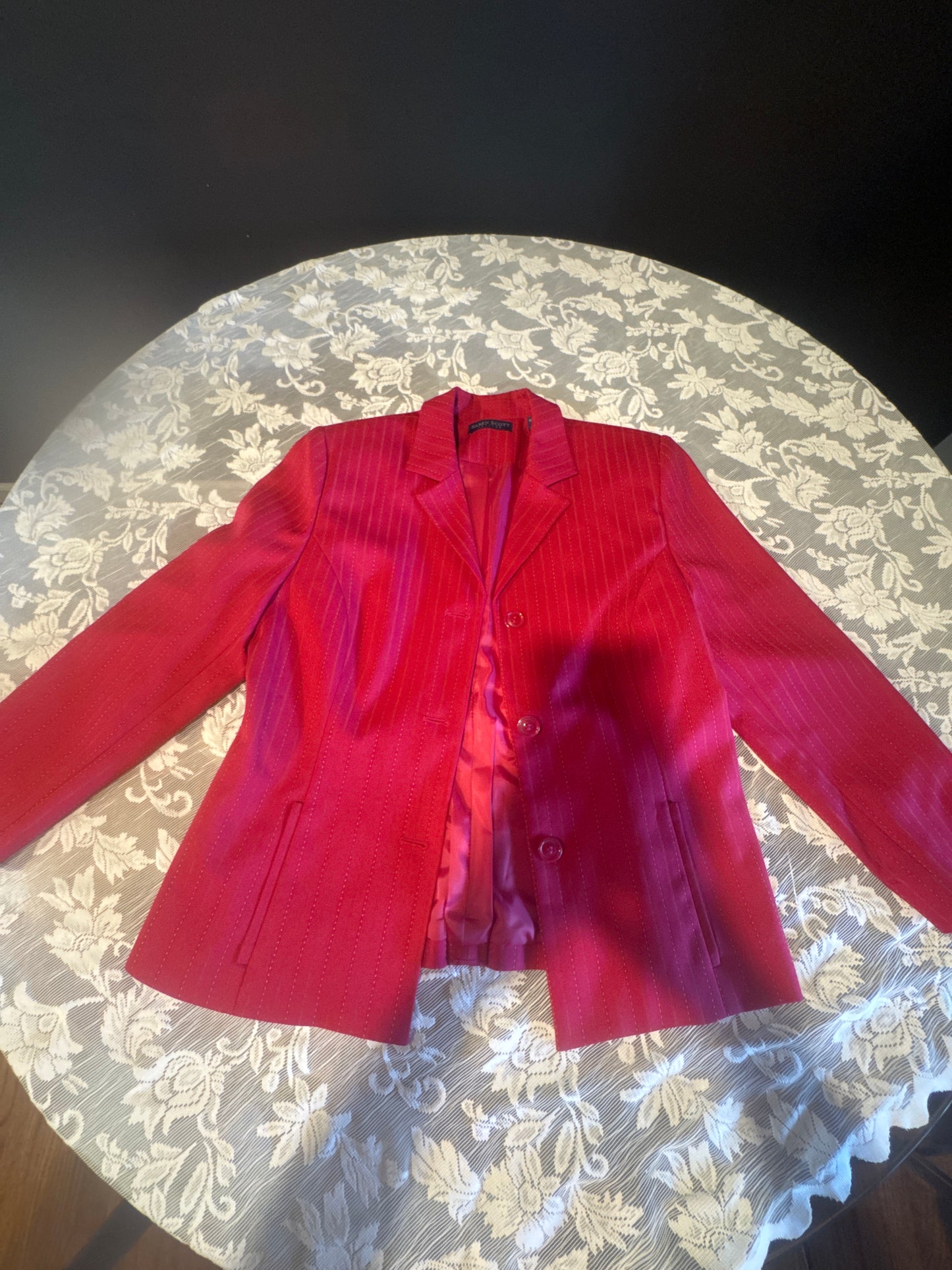 (LARGE) Vintage Karen Scott Petites Pink With Gold Stitching Blazer Polyester