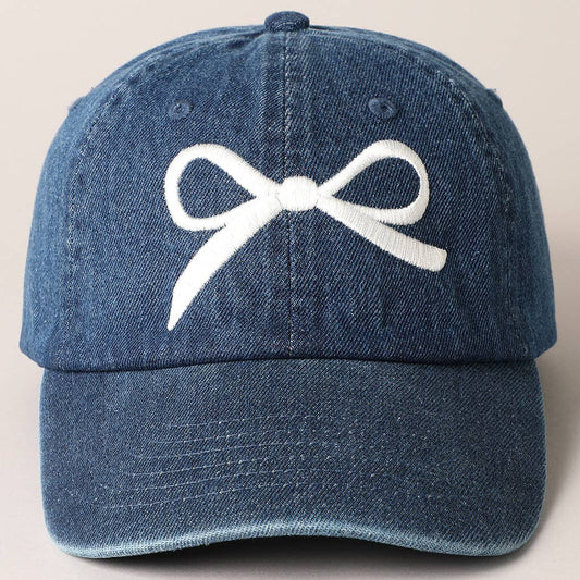 Trendy Bow Embroidered Denim Baseball Cap