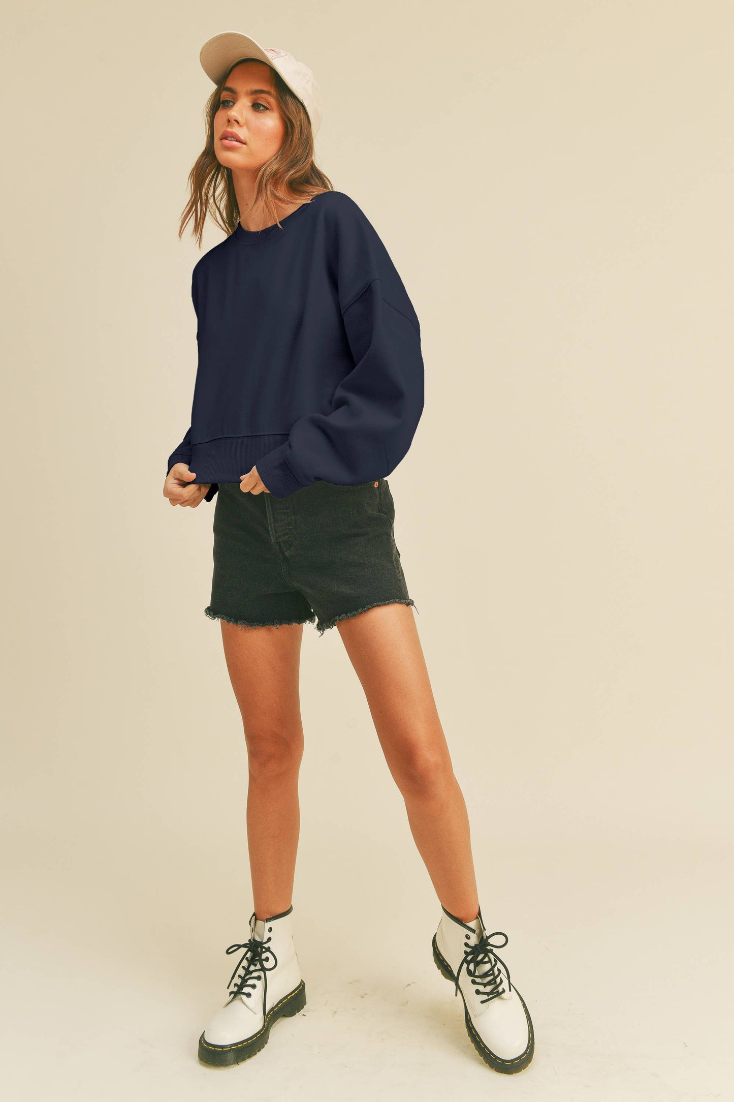 Blank Short Cropped Long Sleeve Sweatshirt