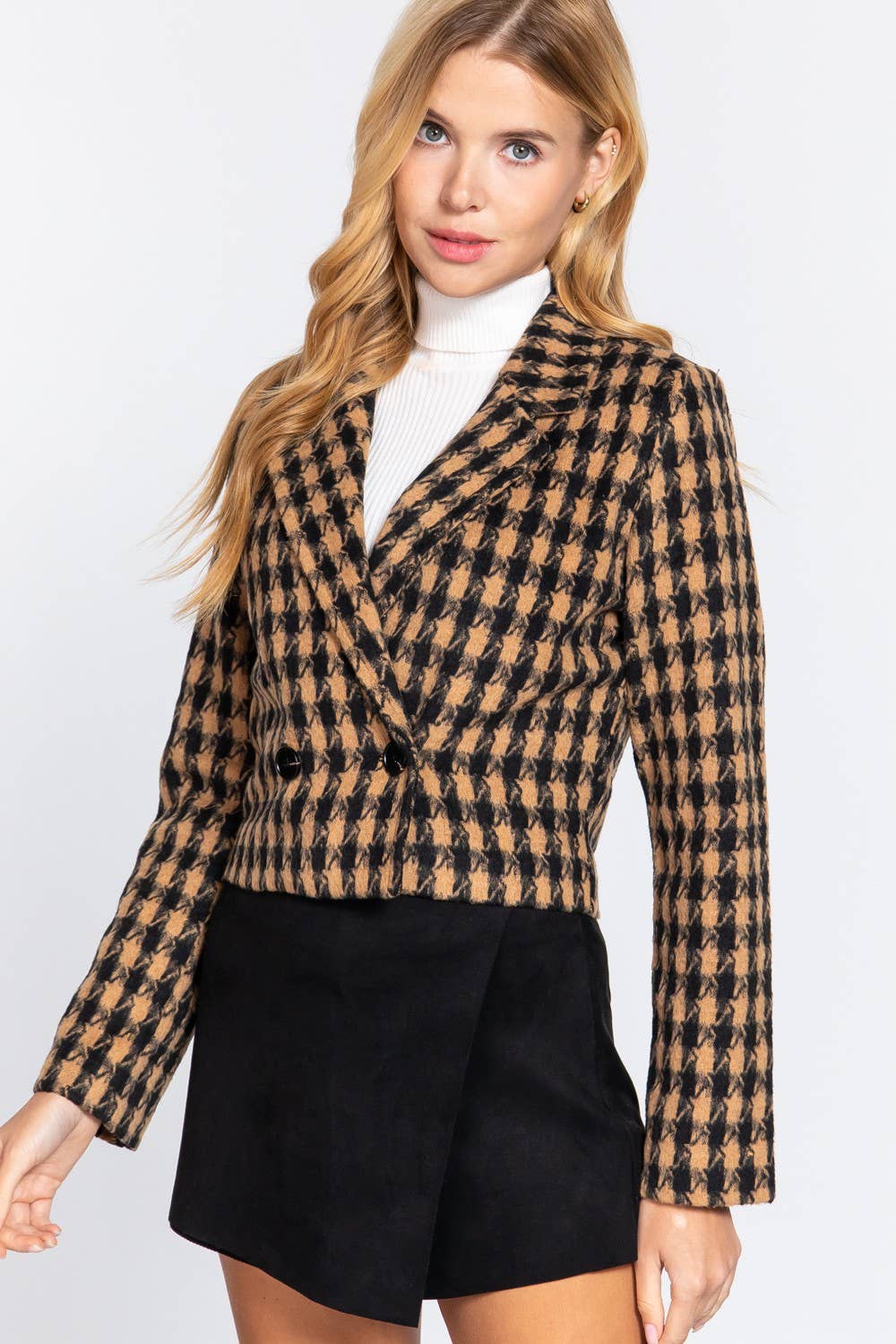 Double Breasted Two Button Jacquard Crop Jacket