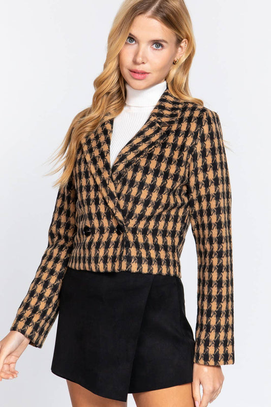 Double Breasted Two Button Jacquard Crop Jacket