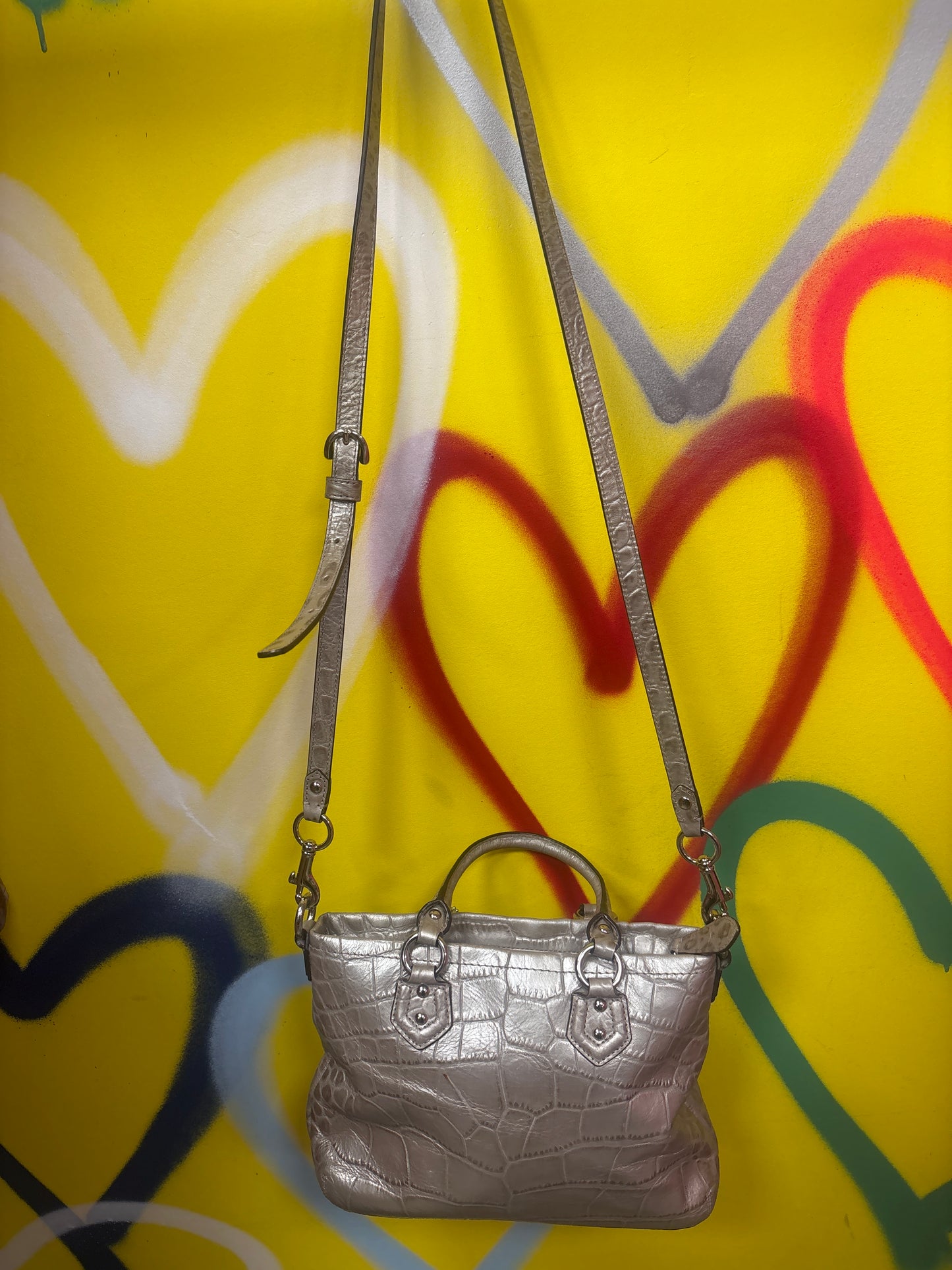 Coach Ashley Small Silver Croc Embossed Satchel