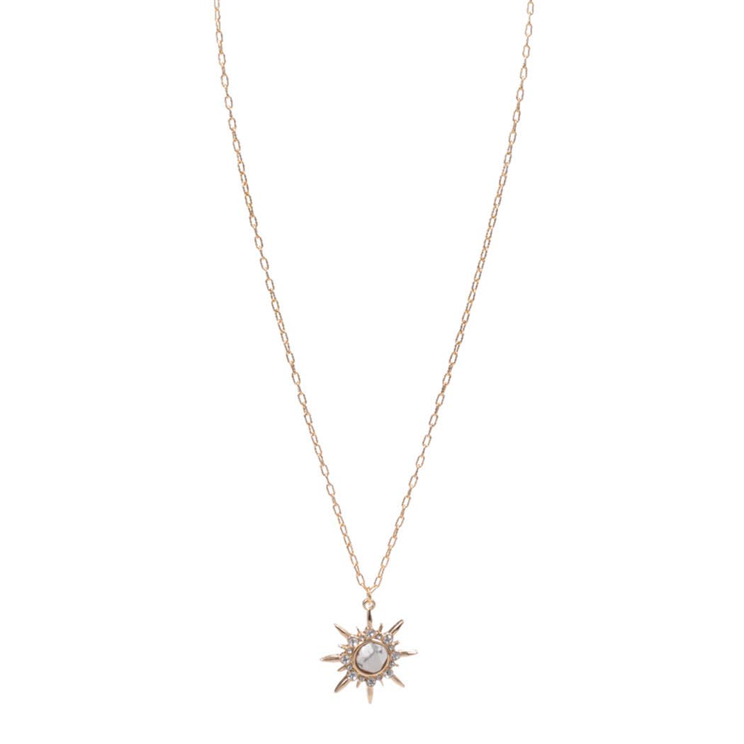 Sunburst Pendant Necklace w Semi-Precious Stone