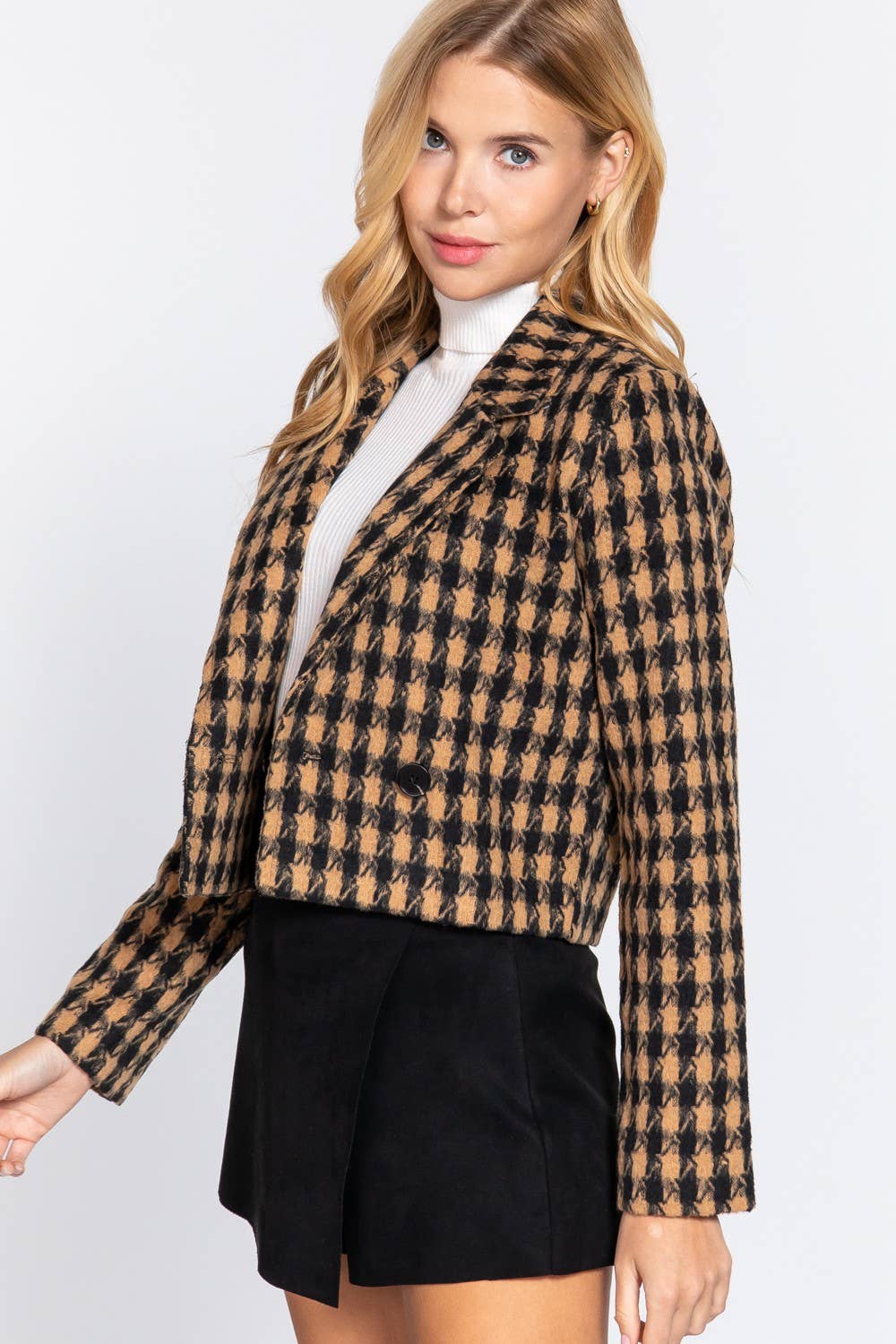 Double Breasted Two Button Jacquard Crop Jacket