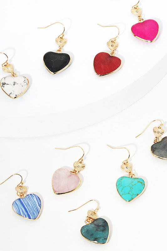 Heart-Shaped Semi-Precious Stone Hook Earring