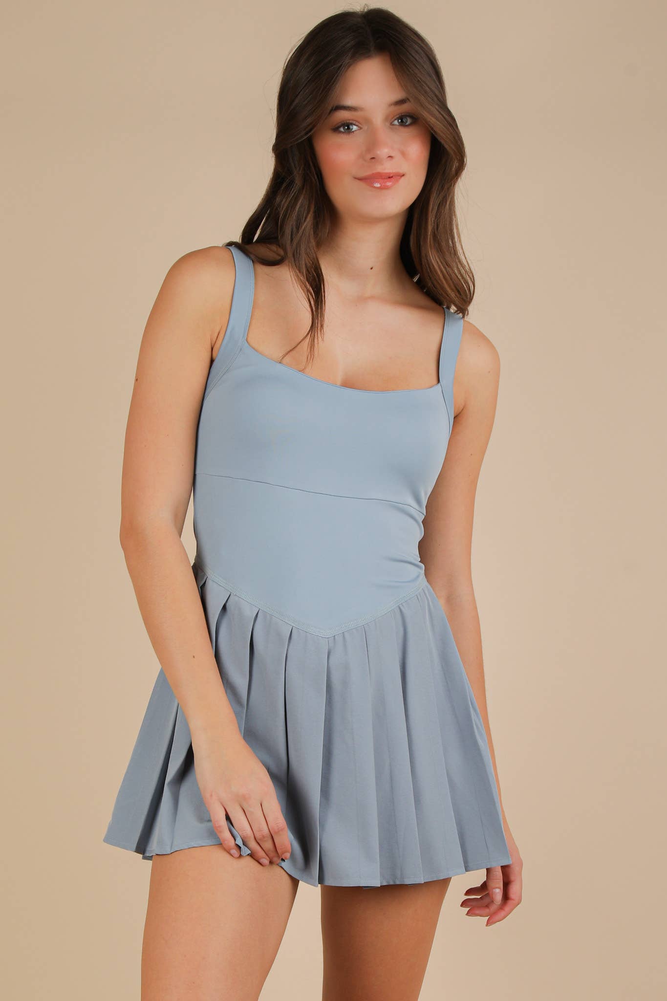 Pleated Skirt Activewear Dress W/ Under Shorts
