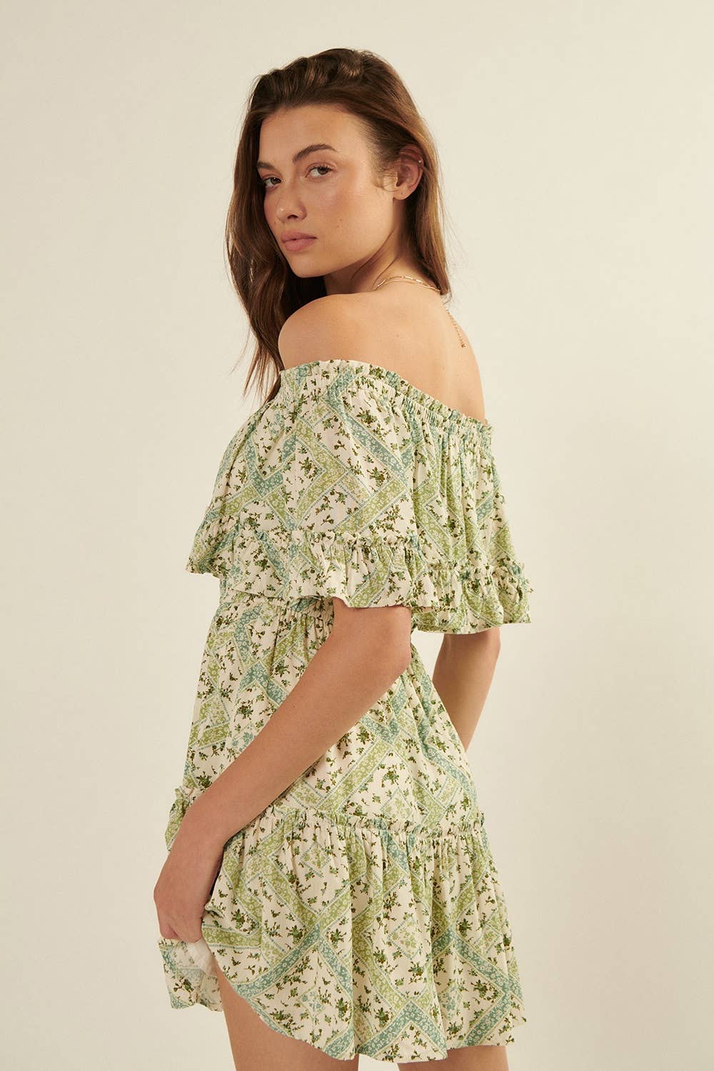 Floral Off Shoulder Neck Mini Dress
