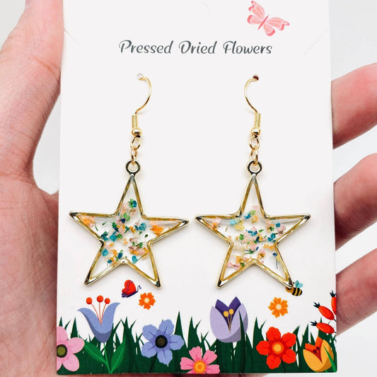 Floral Stars Genuine Dried Flower Dangle Earrings