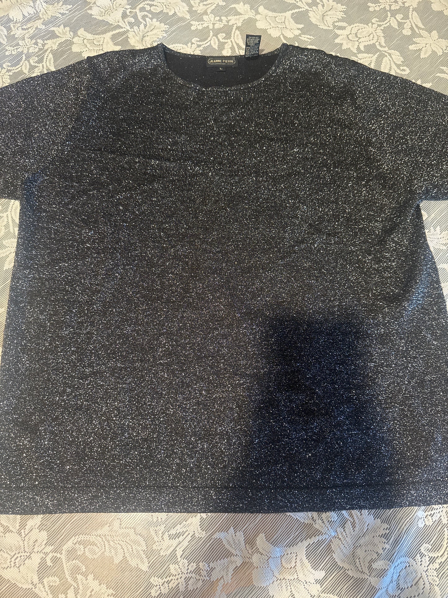 (LARGE) Vintage Jeanne Pierre Black Sparkly Acrylique/Rayonne/Poly Mix Blouse