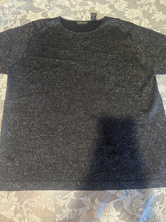 (LARGE) Vintage Jeanne Pierre Black Sparkly Acrylique/Rayonne/Poly Mix Blouse