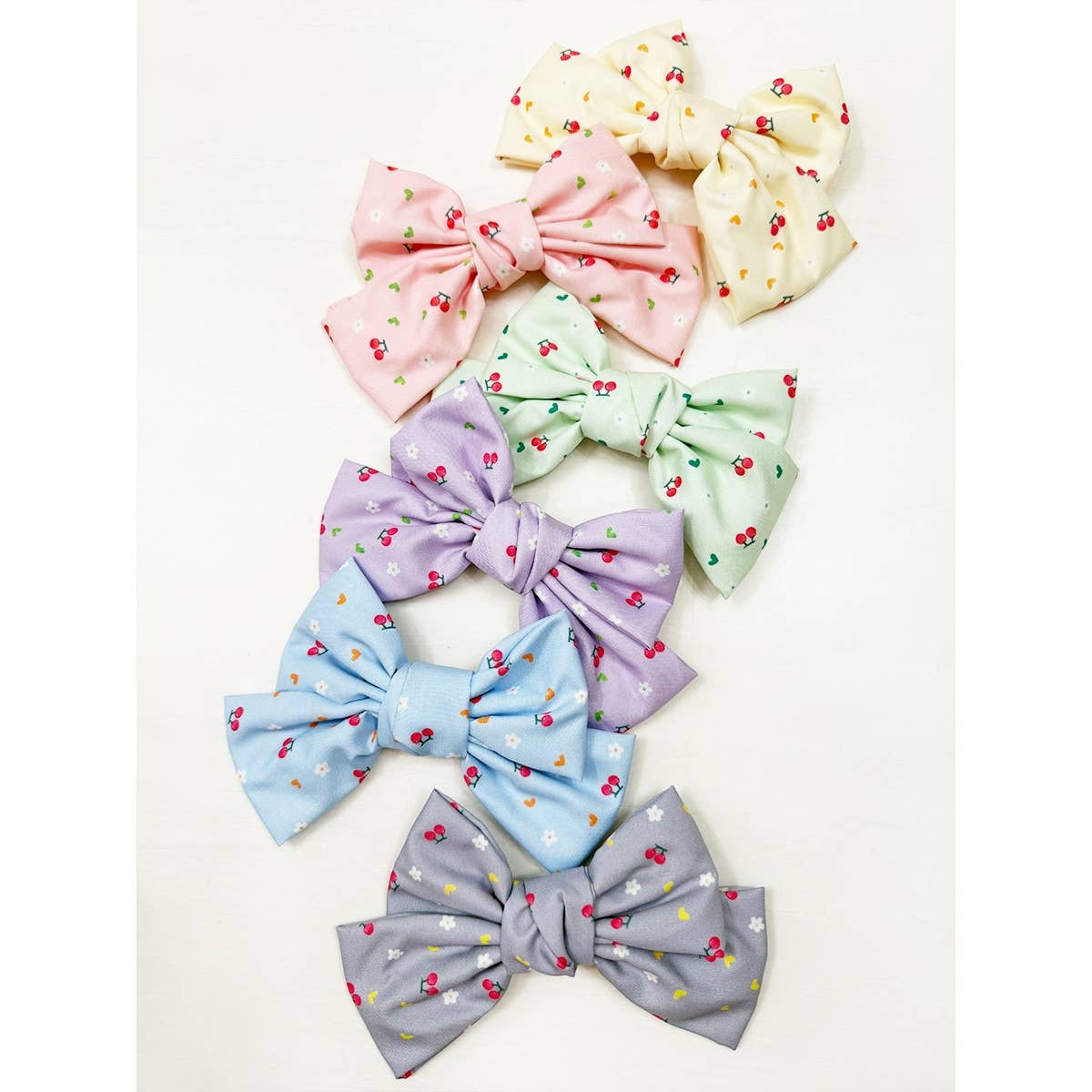 Double Layer Soft Tone Cherry Bow Hair Clips