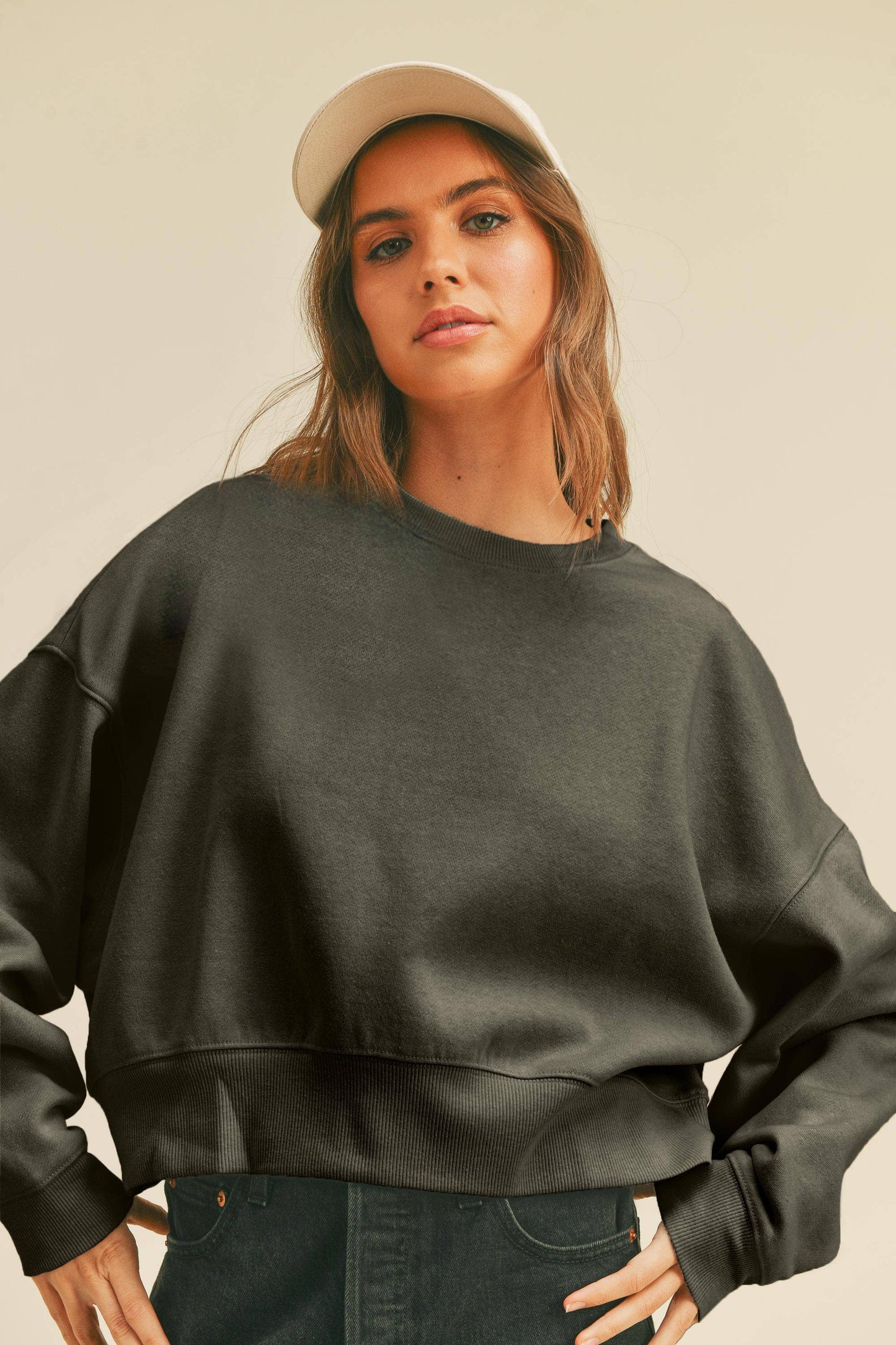 Blank Short Cropped Long Sleeve Sweatshirt