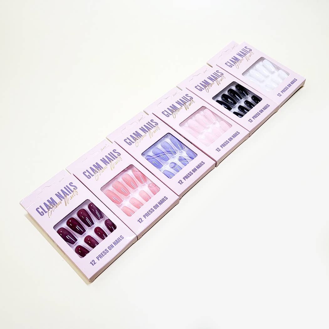 Glossy Coffin Shape Pre Glued Press On Nail Set