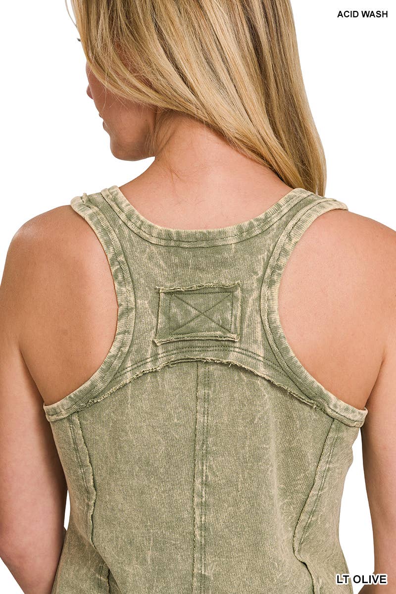 Washed Raw Edge V Neck Sleeveless Top