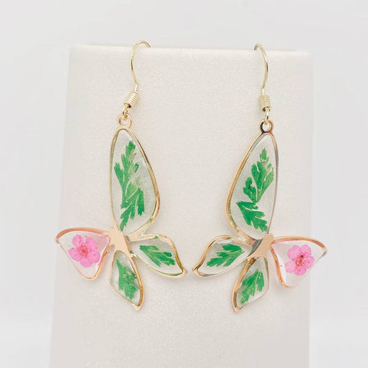 Narcissus & Ferns Butterfly Pressed Flowers Earrings