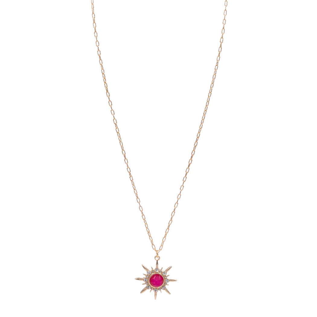 Sunburst Pendant Necklace w Semi-Precious Stone