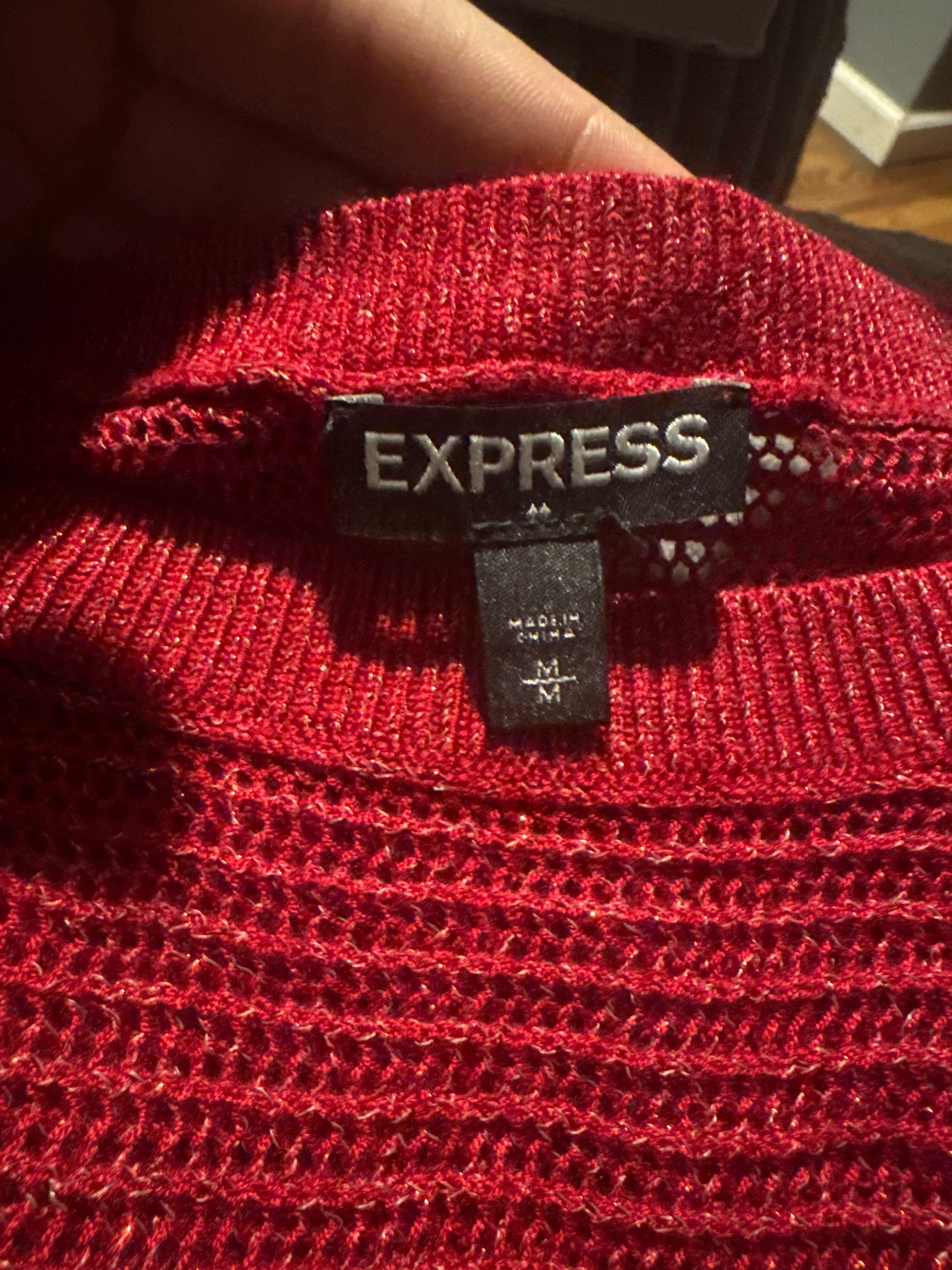 (MEDIUM) Y2K Express Red See Thru Knitted Sweater