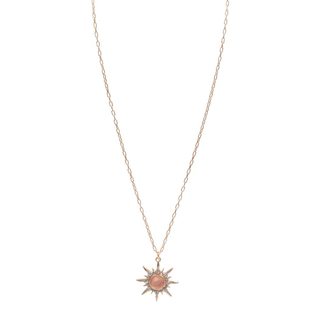 Sunburst Pendant Necklace w Semi-Precious Stone