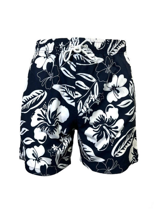 White Hawaii Flower Men's Swim Trunk