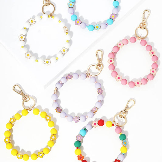 Flower with Enamel Coated Beads Keychain