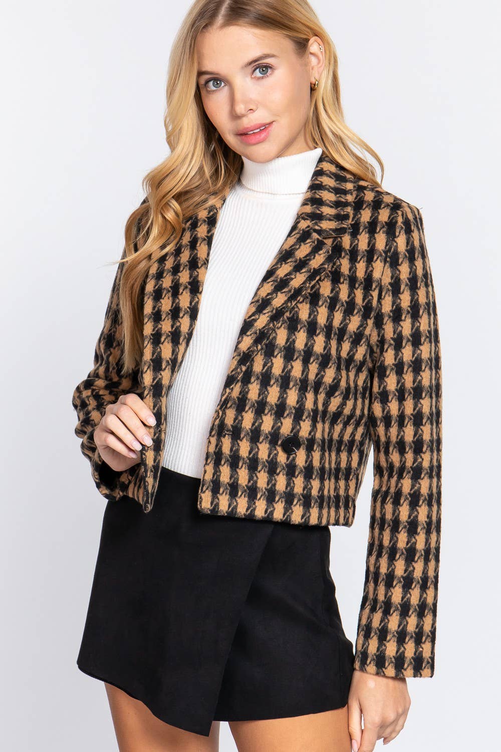 Double Breasted Two Button Jacquard Crop Jacket