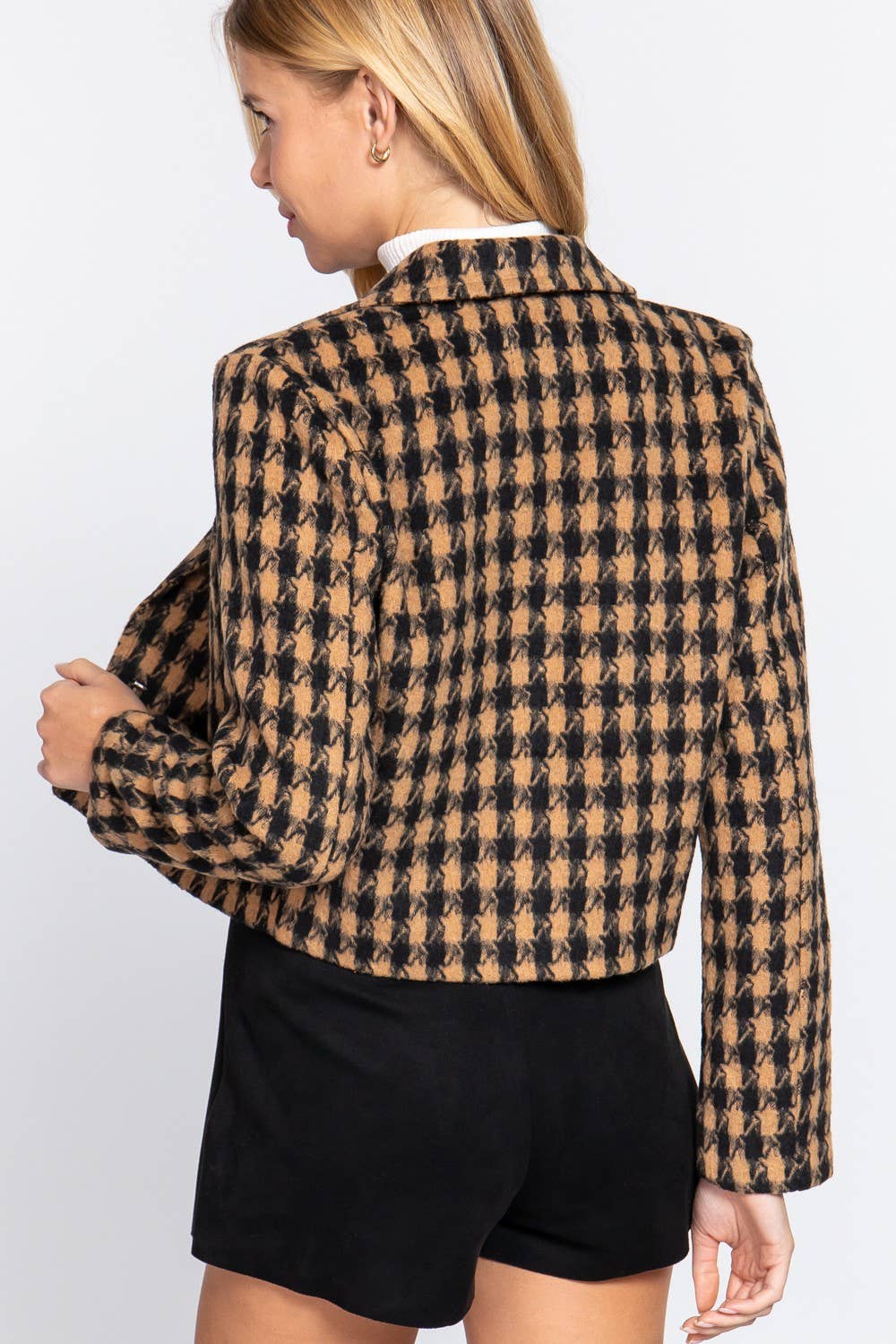 Double Breasted Two Button Jacquard Crop Jacket