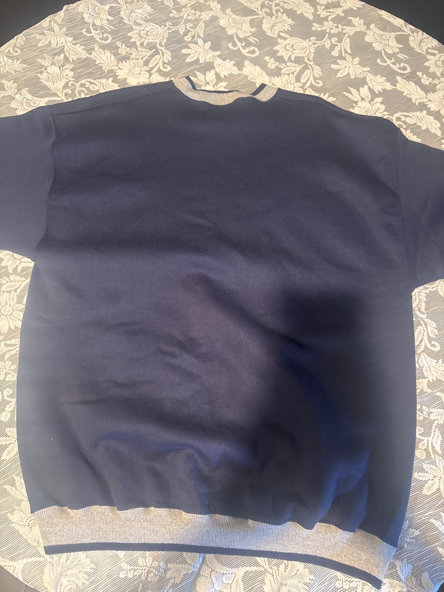 (2XL) Vintage Discuss Athletic Navy Blue With Grey Accents Sweater.