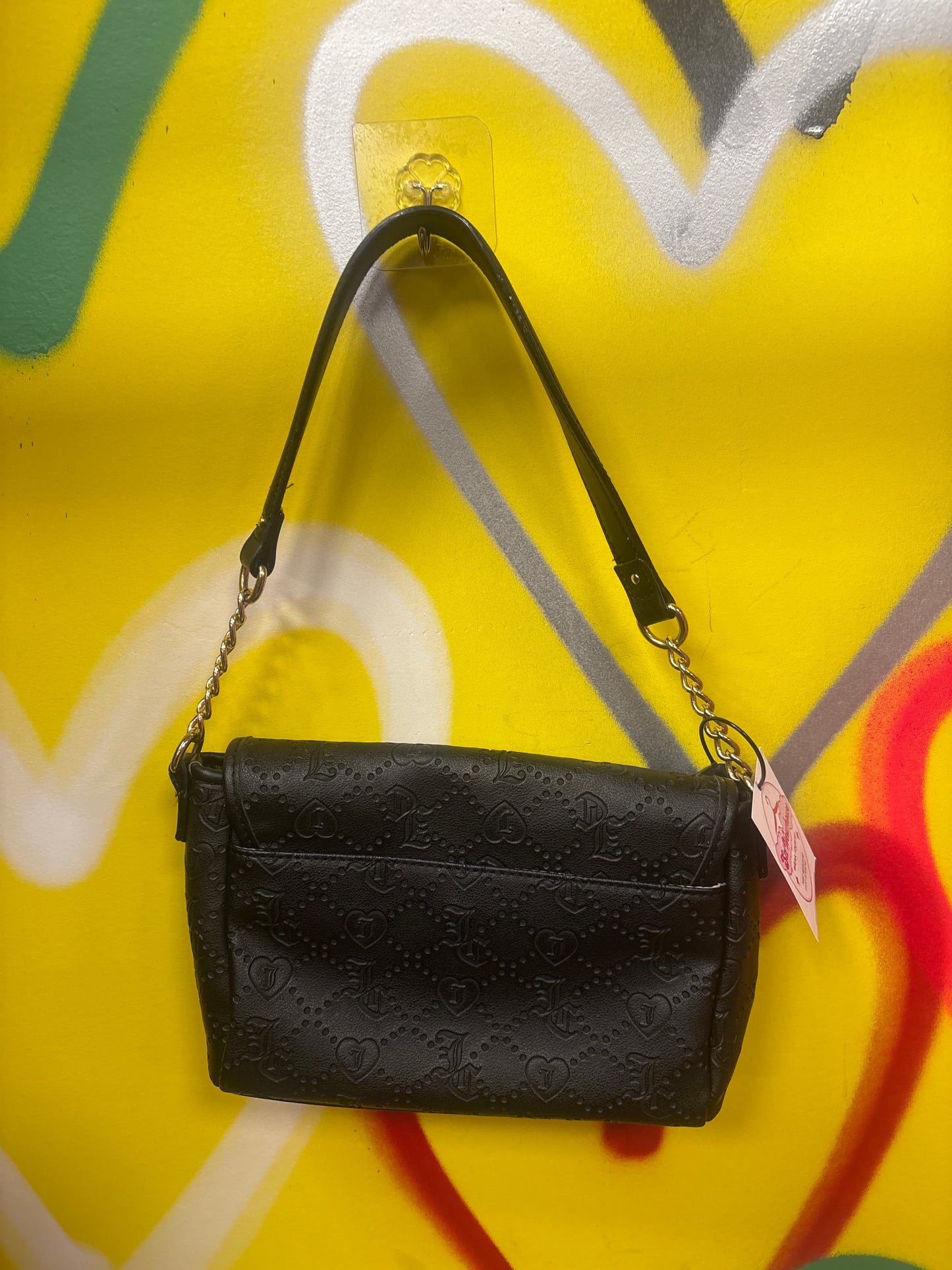 Juicy Couture Black Embossed Shoulder Bag with Chain Strap