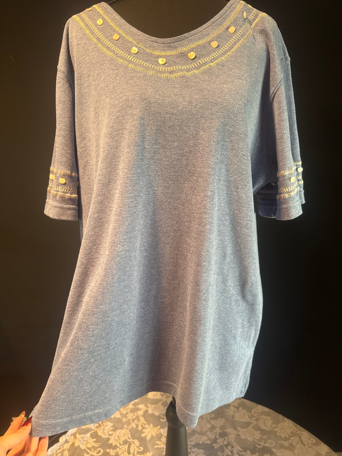 (LARGE) Vintage BonWorth Blue Hand Beaded Blouse