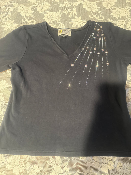 (LARGE) Vintage Christine Alexander Black Jeweled Cotton Blouse