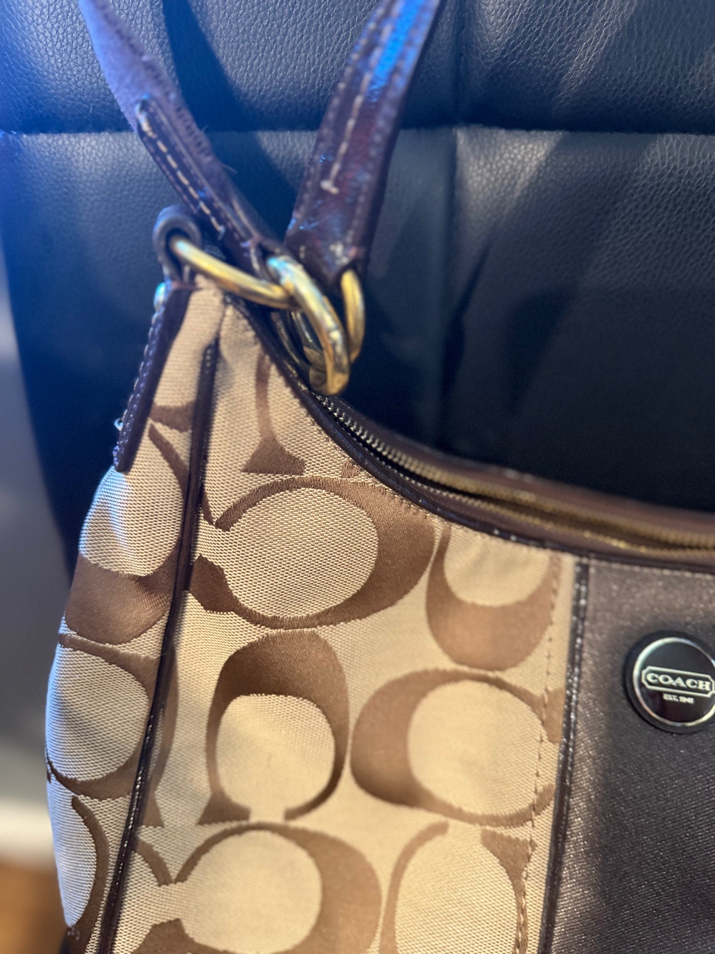 COACH Signature Canvas Brown Hobo Shoulder Bag + Matching Wallet **AUTHENTICATED**