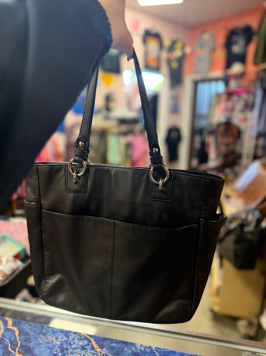 Coach Gallery Blk Leather North South Tote Shoulder Bag Side Zips (F19456) **AUTHENTICATED**