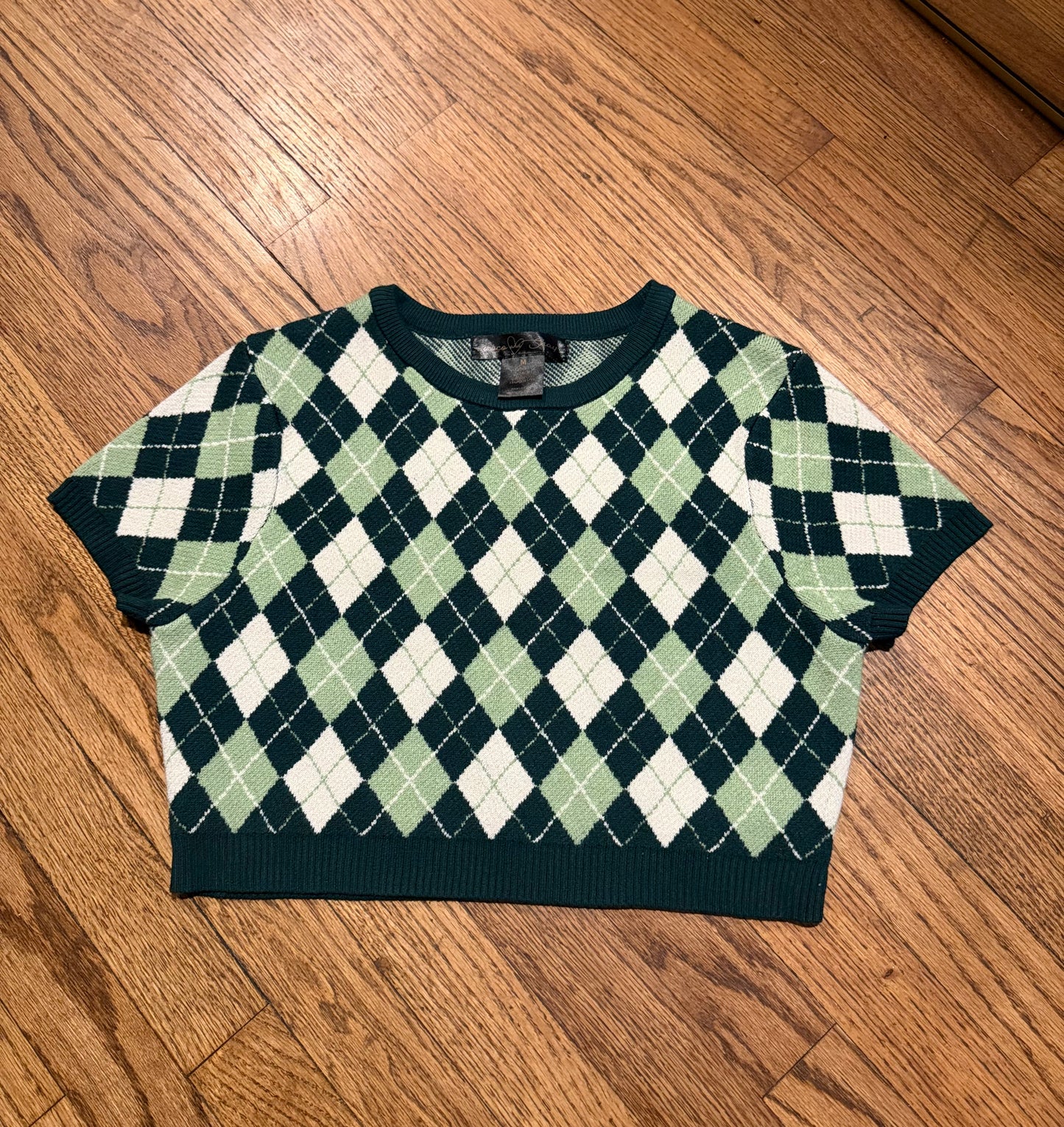 (MEDIUM) “Green Ivy” Y2K Argyle Crop By Coco & Shay