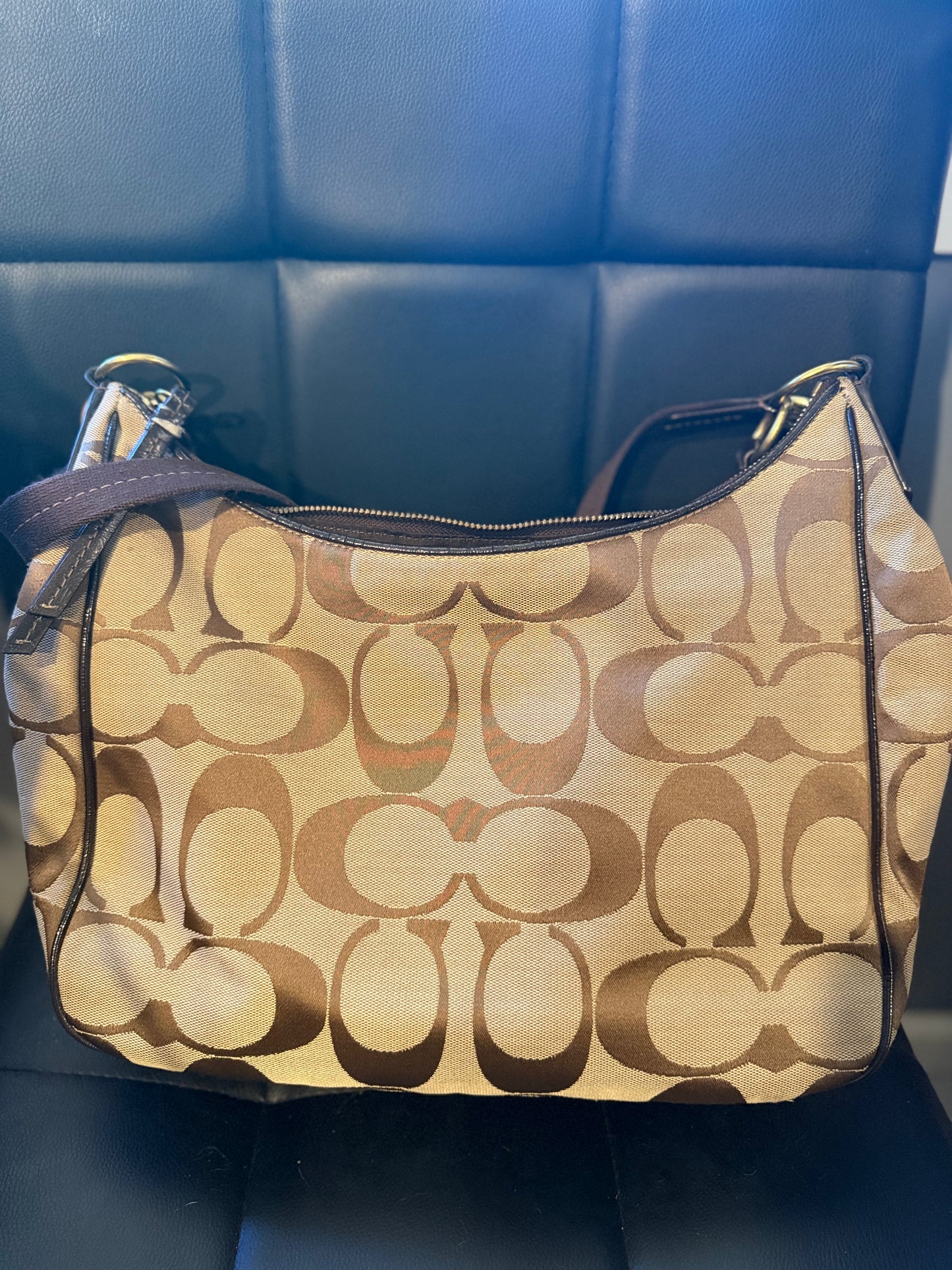 COACH Signature Canvas Brown Hobo Shoulder Bag + Matching Wallet **AUTHENTICATED**