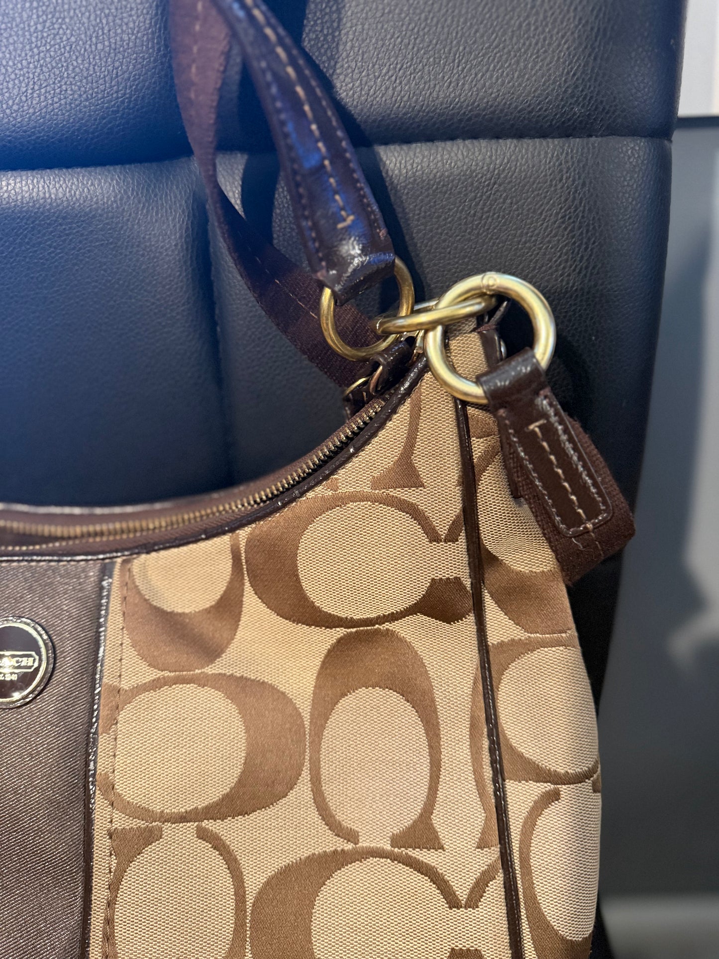 COACH Signature Canvas Brown Hobo Shoulder Bag + Matching Wallet **AUTHENTICATED**