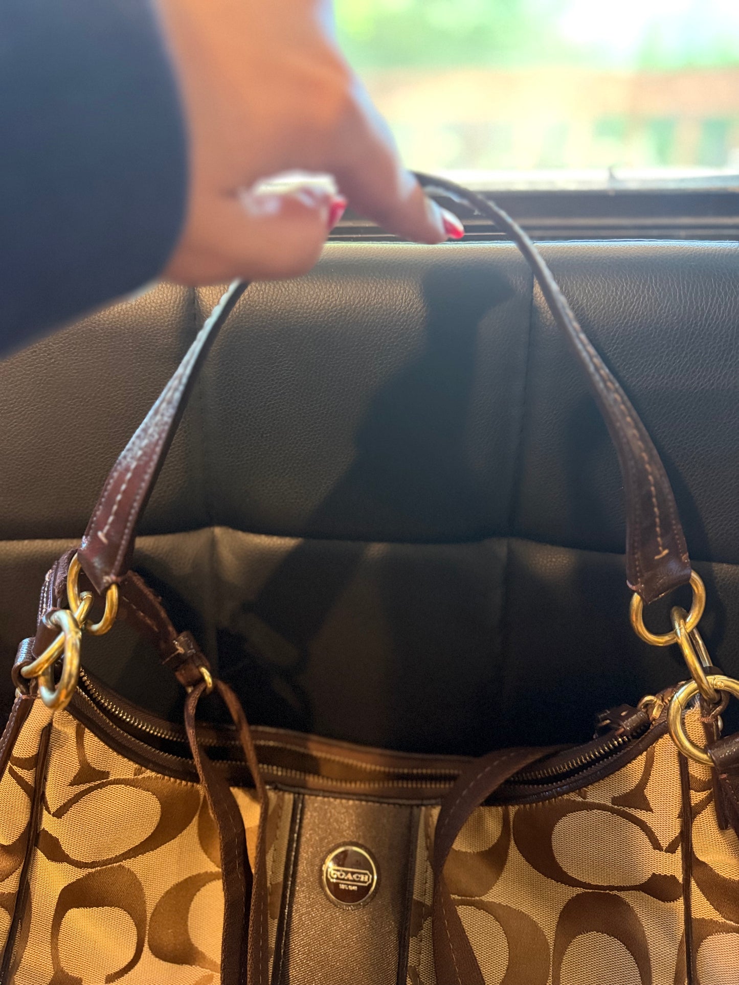 COACH Signature Canvas Brown Hobo Shoulder Bag + Matching Wallet **AUTHENTICATED**